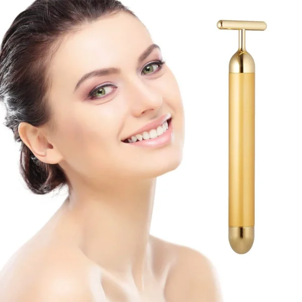 T-shaped sign face massager with 24k golden pulses-beauty bar